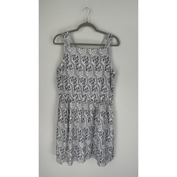 Loft Floral Cutout Back Mini Dress Square Neck Womens 12 New Blue White - Picture 6 of 14